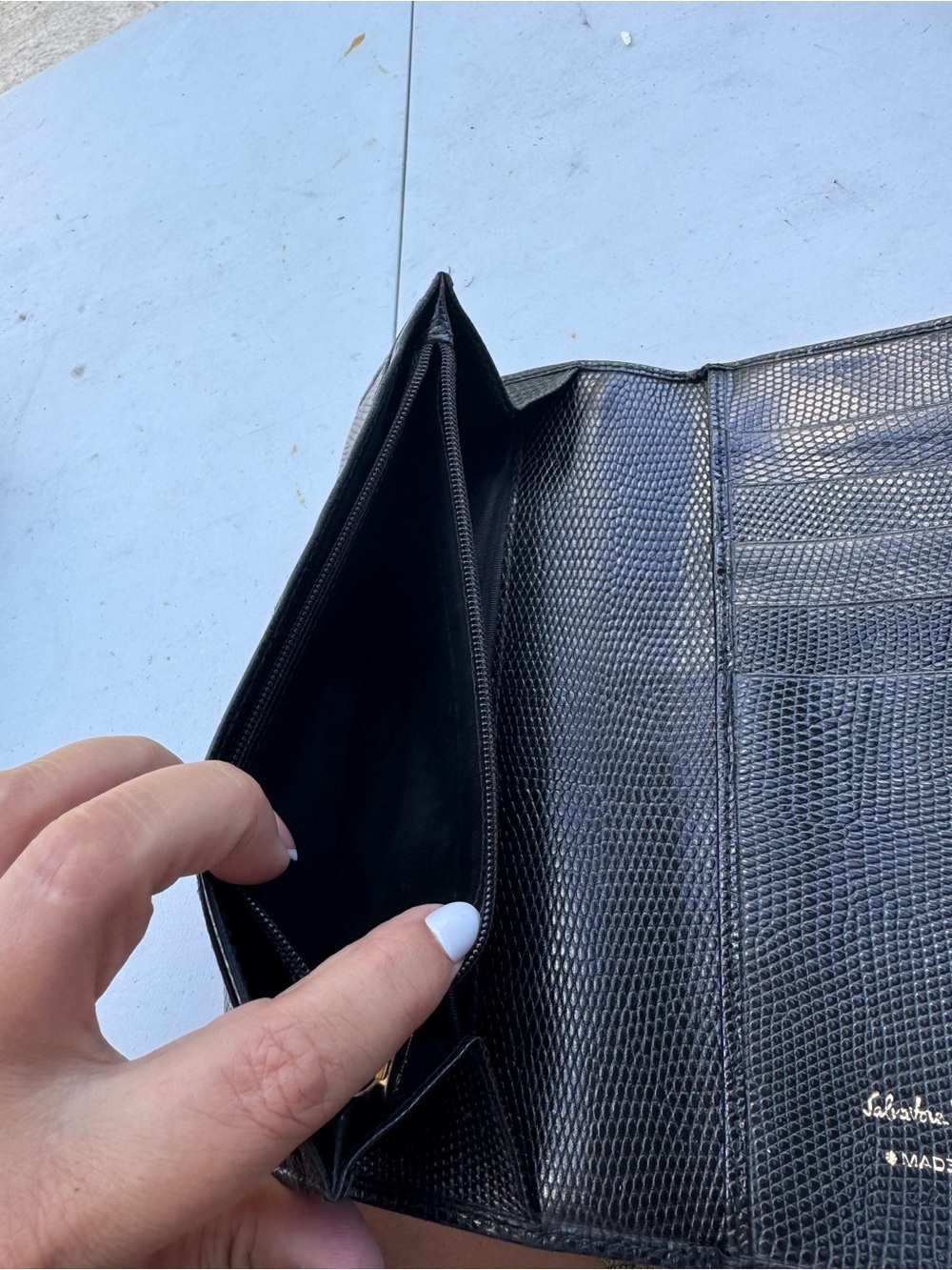 Salvatore Ferragamo Black Leather Clutch with Gold Vara Buckle - Picture 7 of 8
